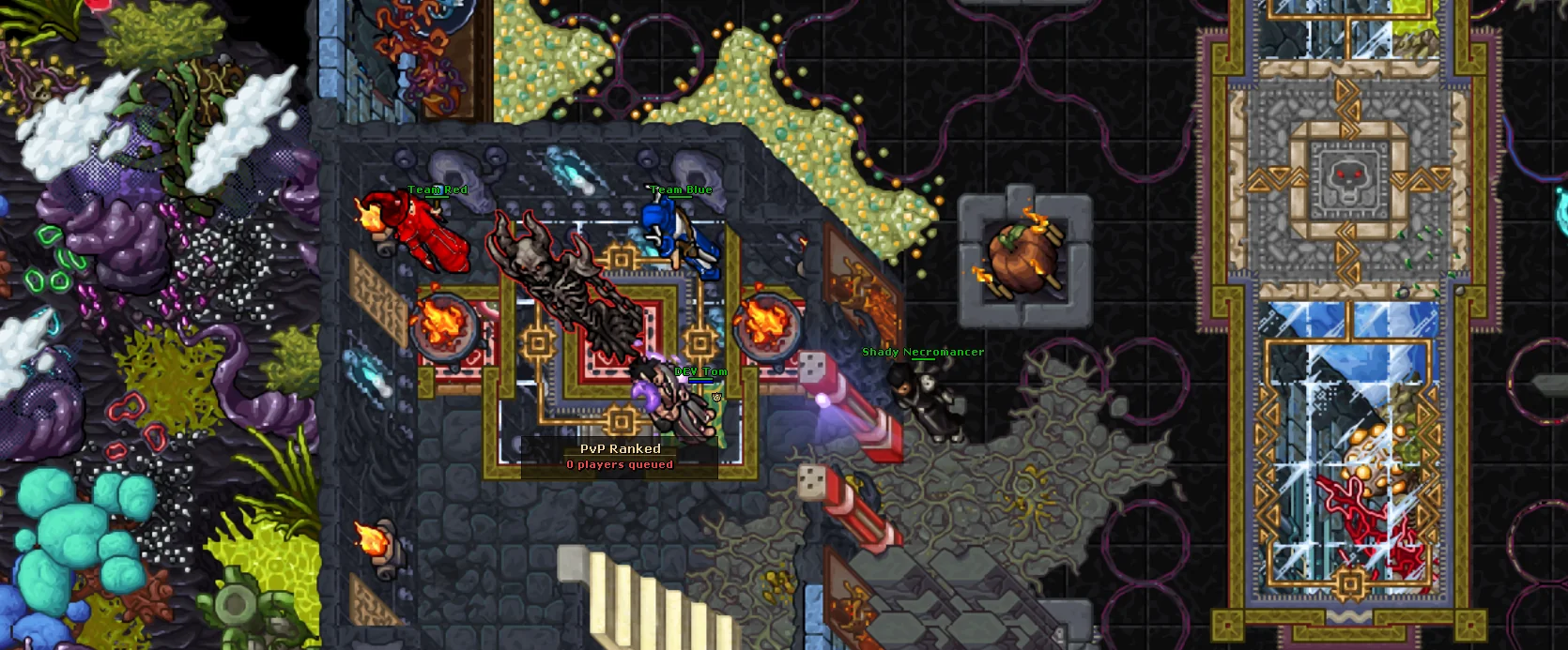 The PvP Ranked statue in the HUB, between the Team Red and Team Blue statues